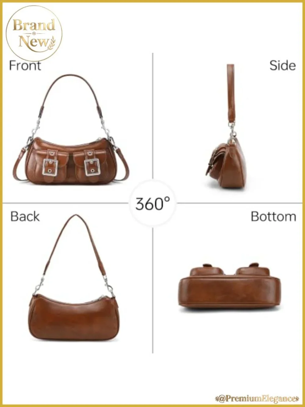 Faux Leather Shoulder Hobo Purse Crossbody Bag with Detachable Strap